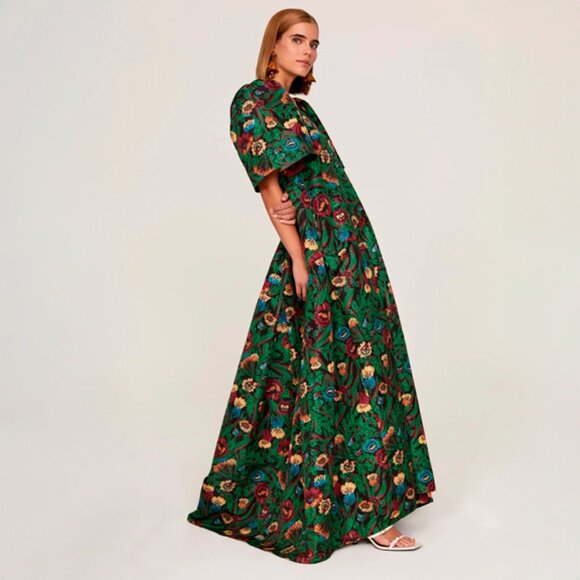 L Double J | Size M | Boom Green Floral Floor Length Gown w/ Pockets | ($1,150) - Picture 11 of 11